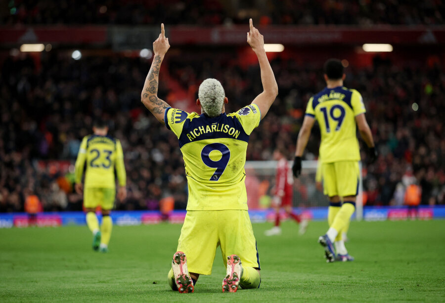 Richarlison snatched an important point for Tottenham at Liverpool's fortress.